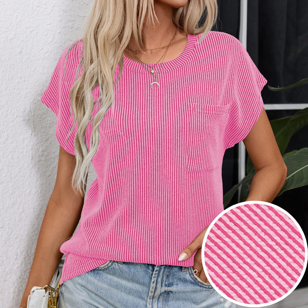 levaca Womens Ribbed Cap Sleeve Crewneck Tee Black Size L