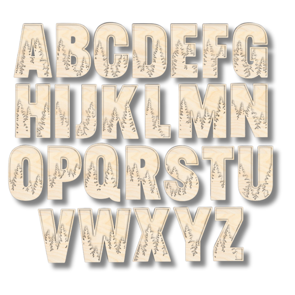 Unfinished Wood Layered Themed Letters | Pine Trees | A-Z | 2 Piece | up to 24"