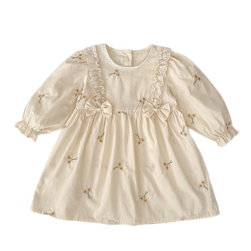 Baby Bodysuit With Long Sleeves Bow And Embroidery