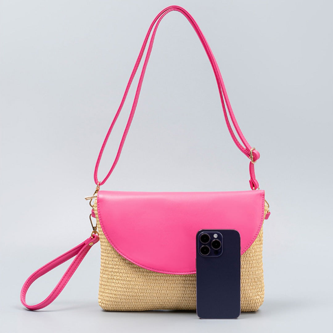 Holiday straw bag, small solid color shoulder bag, small crossbody beach bag, seaside beach bag evening clutch woven bag
