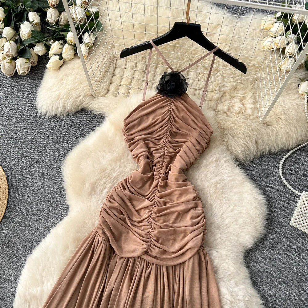 Fashionista Halter Neck Dress – Asymmetrical Ruched Bodycon Maxi, Resort Slim-Fit Gown