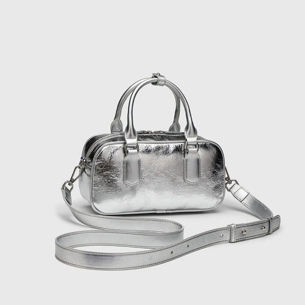 Retro crossbody bag, small square bag, small top handle purse metallic