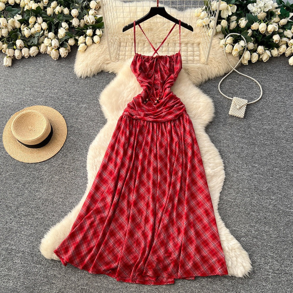Tie-Front Square Neck Butterfly Sleeve Dress – Open-Back Corset Lace-Up, Feminine Slim-Fit Midi