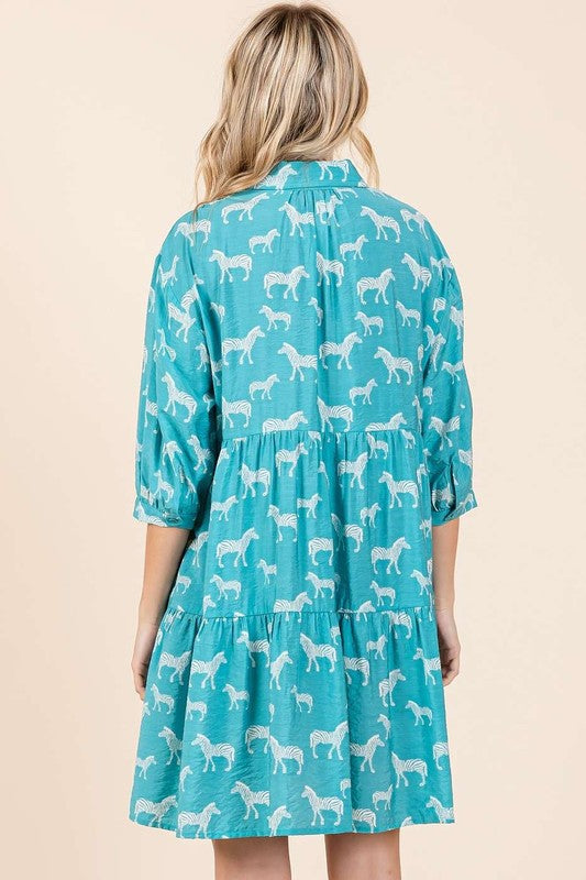 Zebra Print Button-Down Shirt Mini Dress For Women – Bold and Fashion-Forward with Tiered Detail