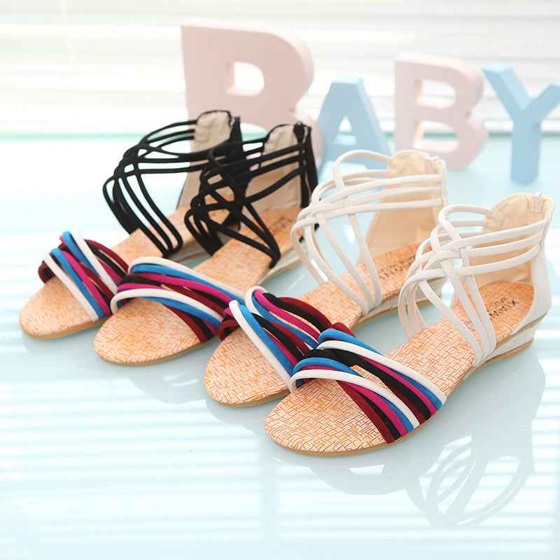 Bohemian Wedge Sandals - Women's Low-heel Open Toe with Back Zipper