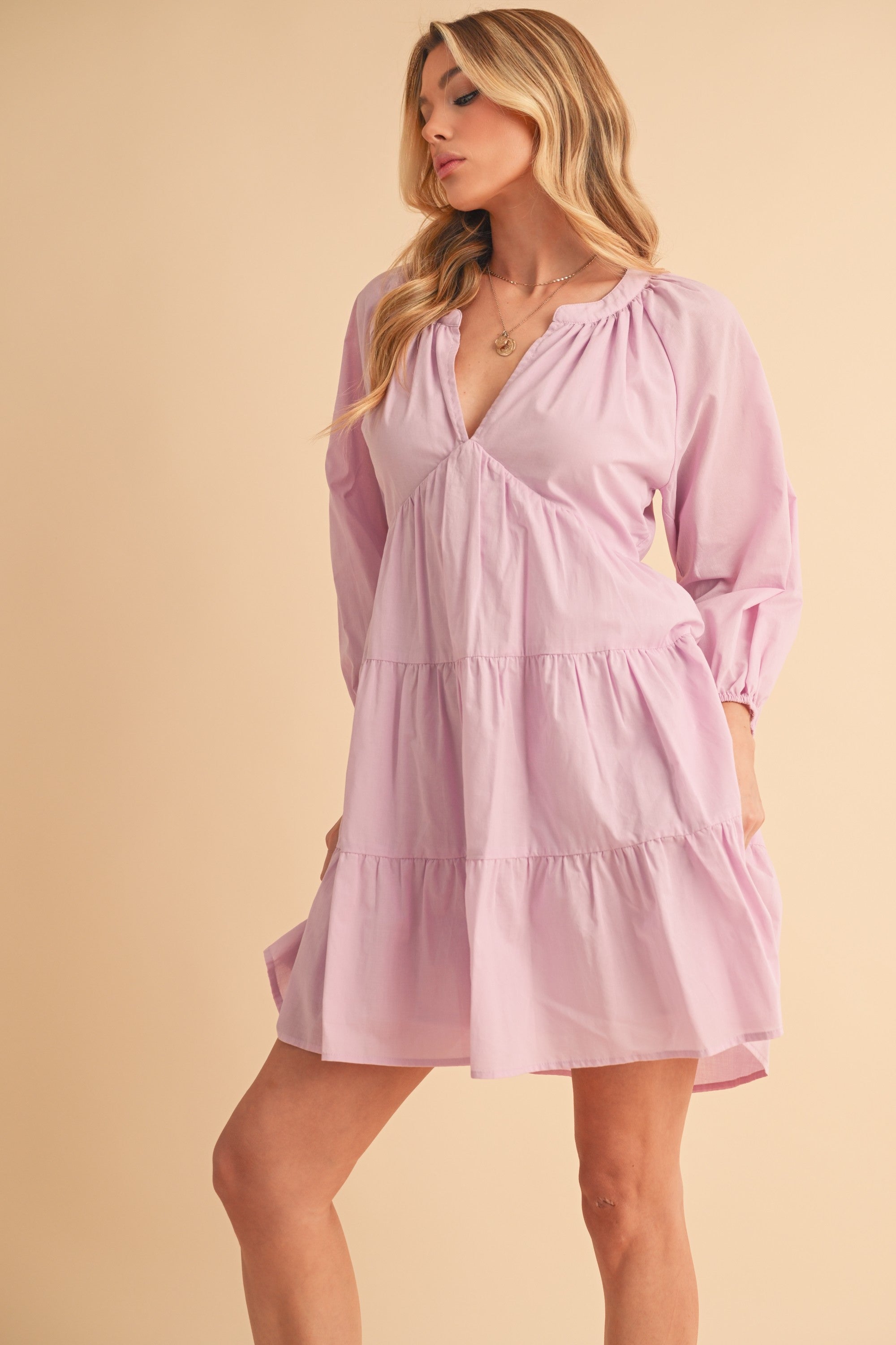 Notched Balloon Sleeve Tiered Mini Dress For Women–Trendy, Chic Style with Modern Balloon Sleeves, Tiered Layers for a Playful & Flirty Look