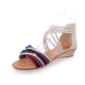 Bohemian Wedge Sandals - Women's Low-heel Open Toe with Back Zipper