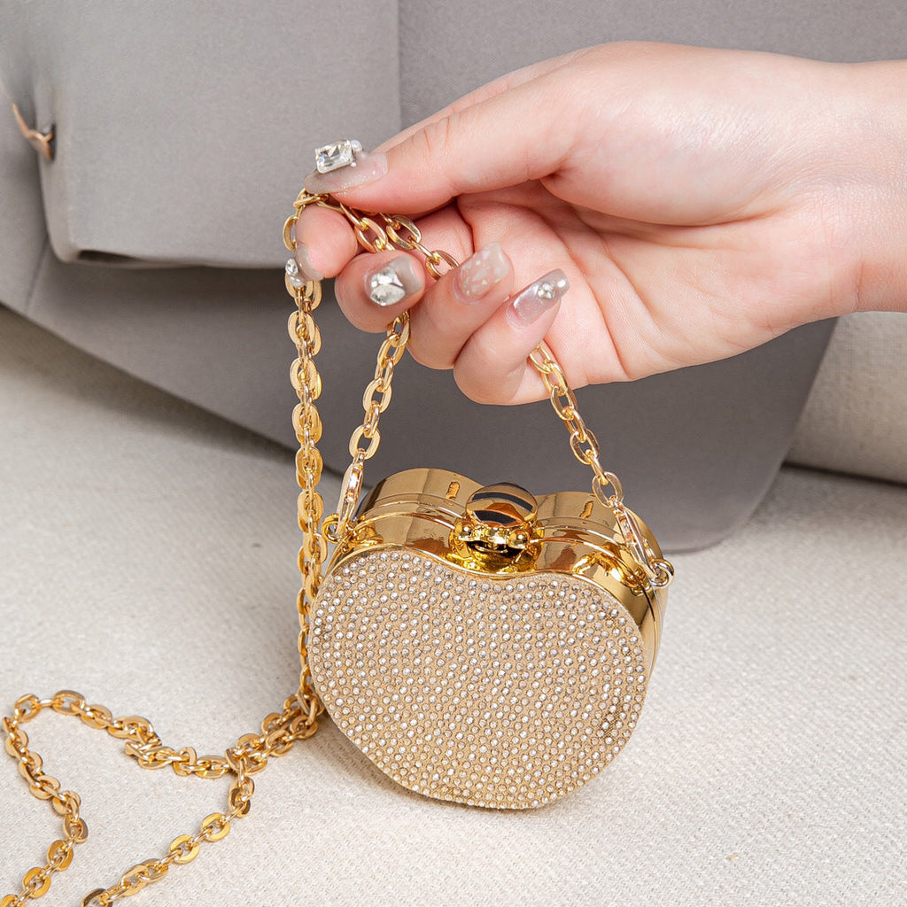 Elegant Mini Double Sided Rhinestone Purse – Heart Shaped Acrylic Mirror Bag, Trendy Mini Lipstick Purse for Prom