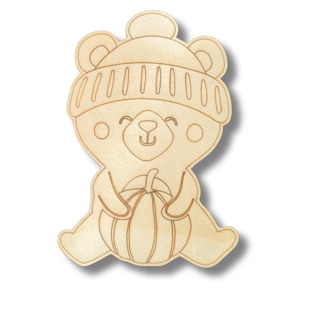Unfinished Wood Etched Cute Pumpkin Bear Shape | Paint By Line Crafts | up to 30" DIY