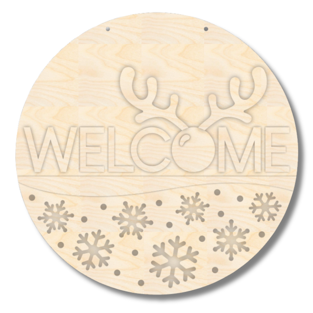 Unfinished Welcome Snowflake Reindeer Door Sign Kit | Wood Craft Cutouts | 1/4" Thick |