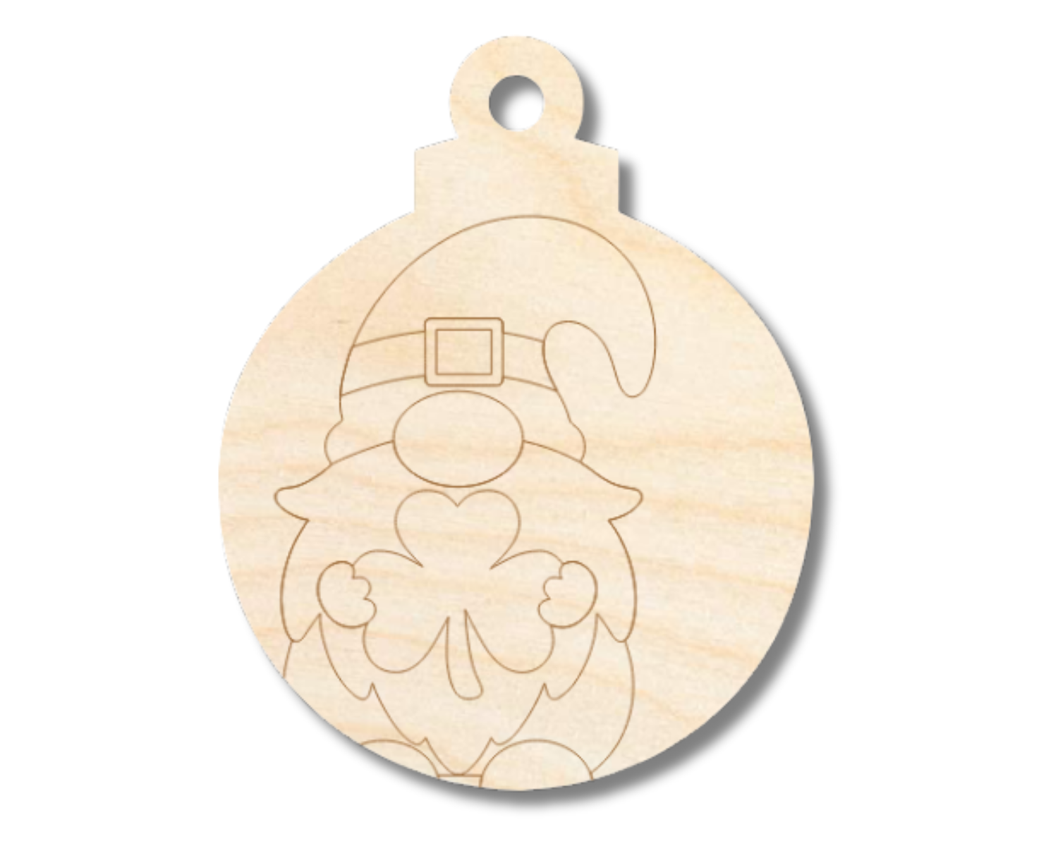 Unfinished Wood Etched Gnome Holding Shamrock Ornament Shape | Paint By Line Crafts | up to 30" DIY