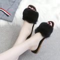 Fashion Fur Flat Women's Slippers Plus Size Spring Summer Fluffy Fur Slippers Shoes Woman Plush Fur Slip On Flip Flop Flat Furry Fur Slides Outdoor Sandals Furry Slides Summer Sandals Open Toe Indoor Outdoor Fluffy Slides