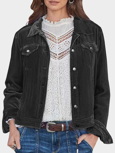 Casual Button-Up Long Sleeve Jacket with Chest Pockets and Relaxed Fit