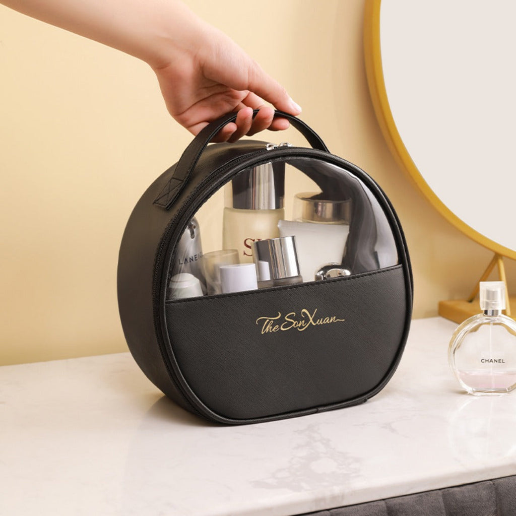 Portable large-capacity travel translucent cosmetic bag, Pu multi-functional waterproof toilet bag, portable skin care product storage bag, makeup bag organizer,Makeup bags, small