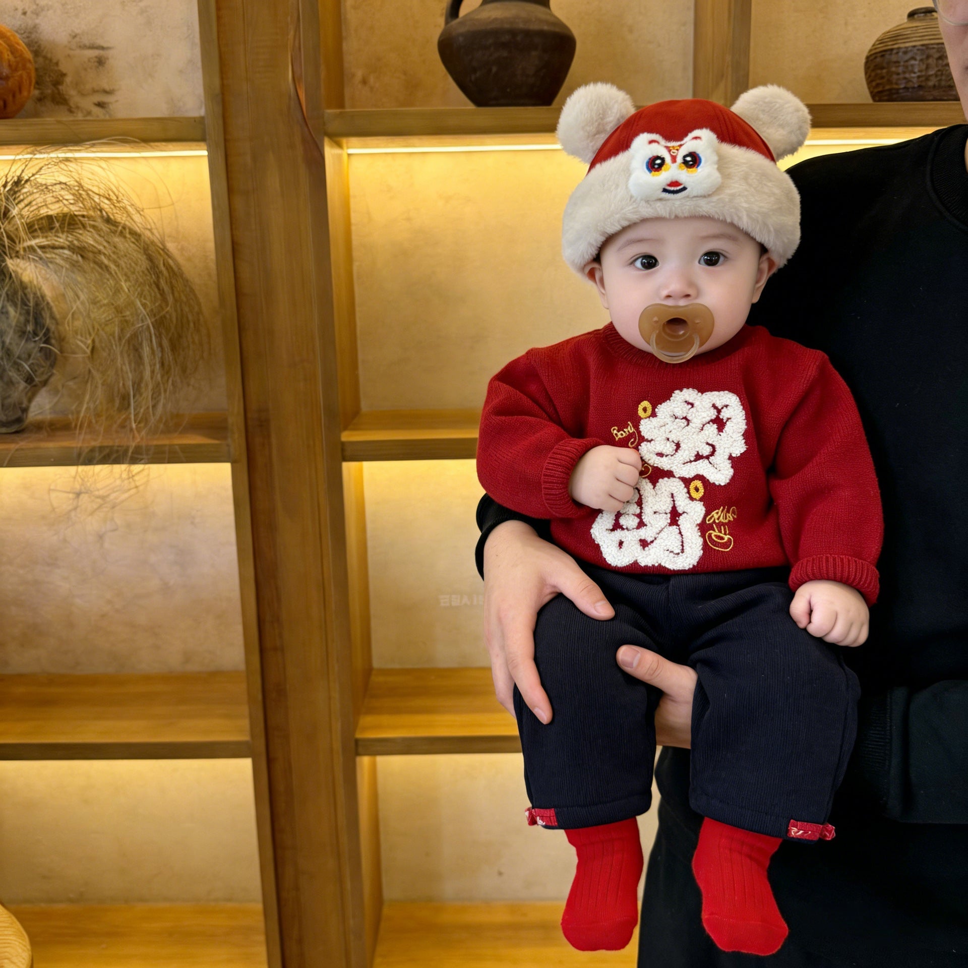 Red Thickened Warm Childrens Sweater Coat