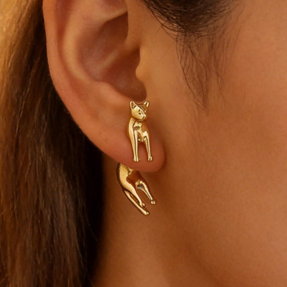Personality Office Cute Cat Stud Earrings Women 3D Niche Animal Cat Detachable Earrings