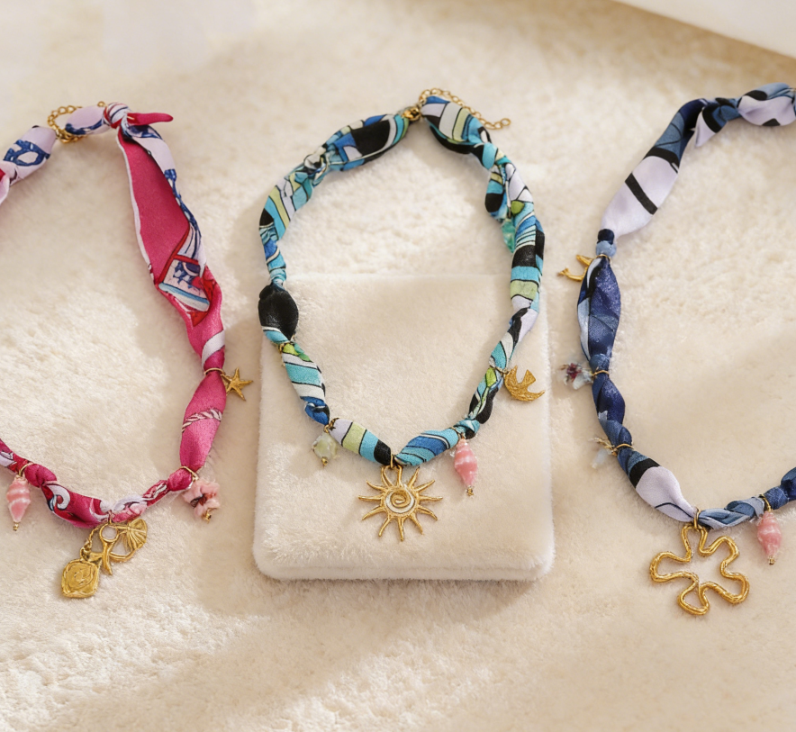 Ocean Life Ribbon Necklace with Flower Charm