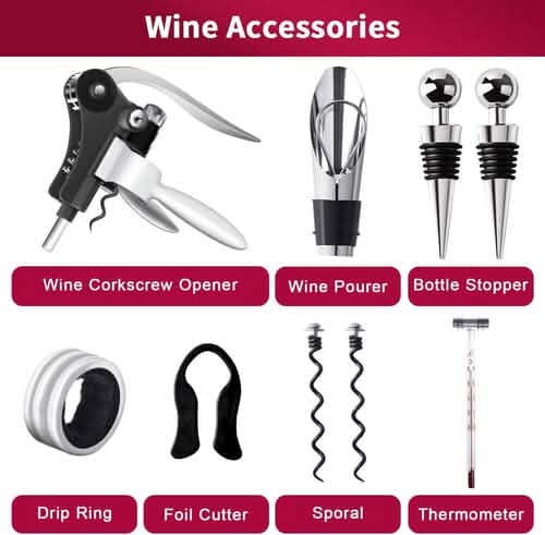 9-Piece Set: Wine Opener Set with Corkscrew, Foil Cutter, Thermometer, Stoppers & More