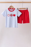 Red apple embroidery shorts set