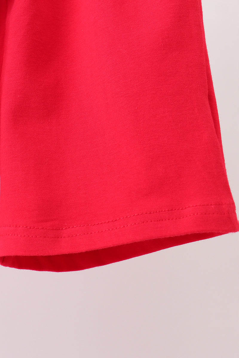 Red apple embroidery shorts set