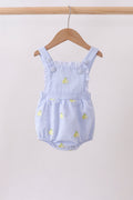 Blue stripe seersucker lemon embroidery ruffle bubble