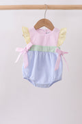 Pink&blue seersucker ruffle bubble