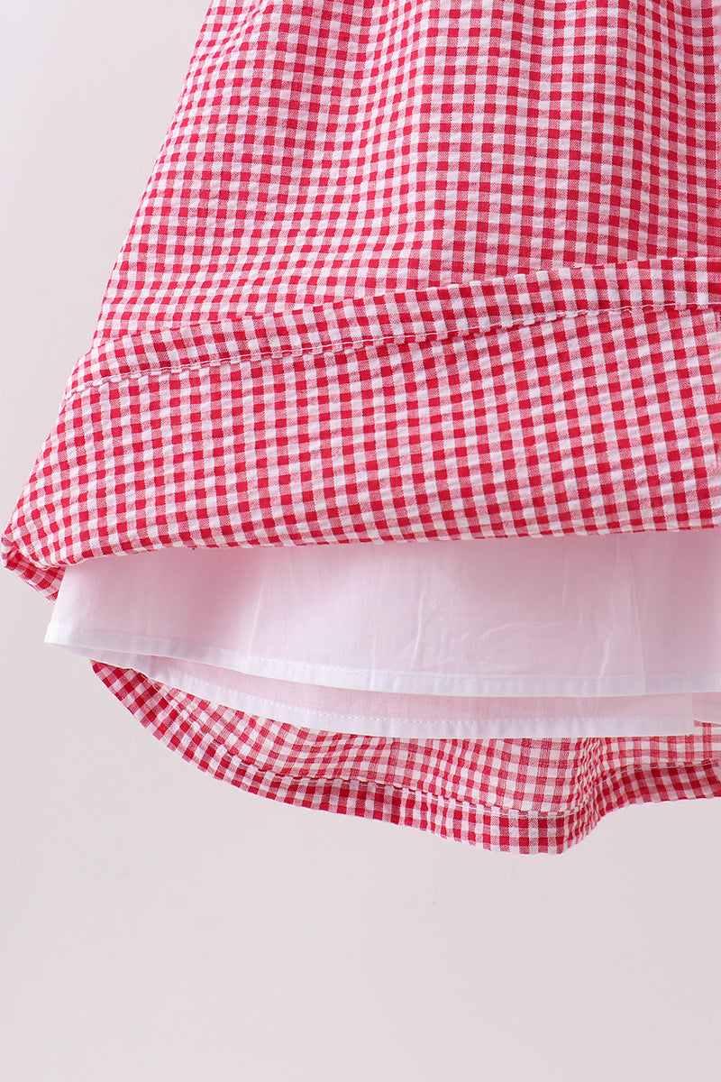 Red watermelon ruffle gingham dress