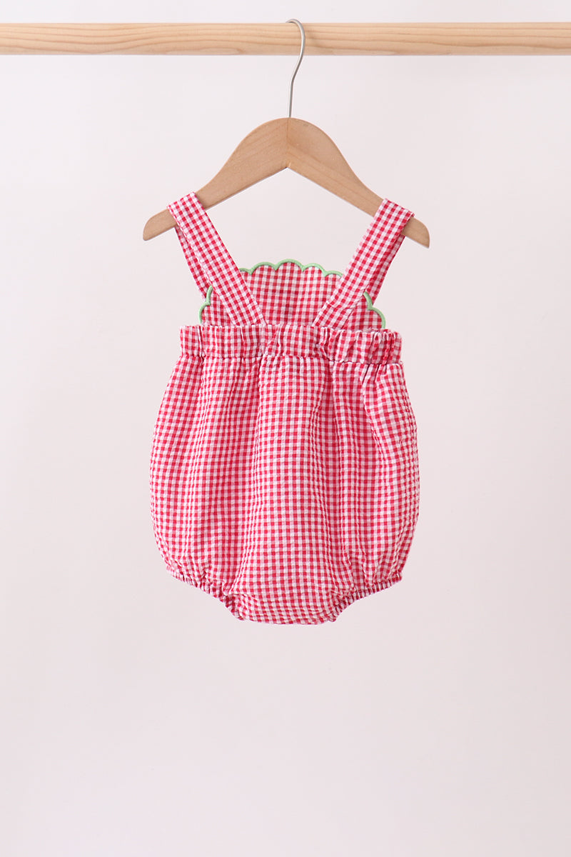 Red watermelon ruffle gingham bubble