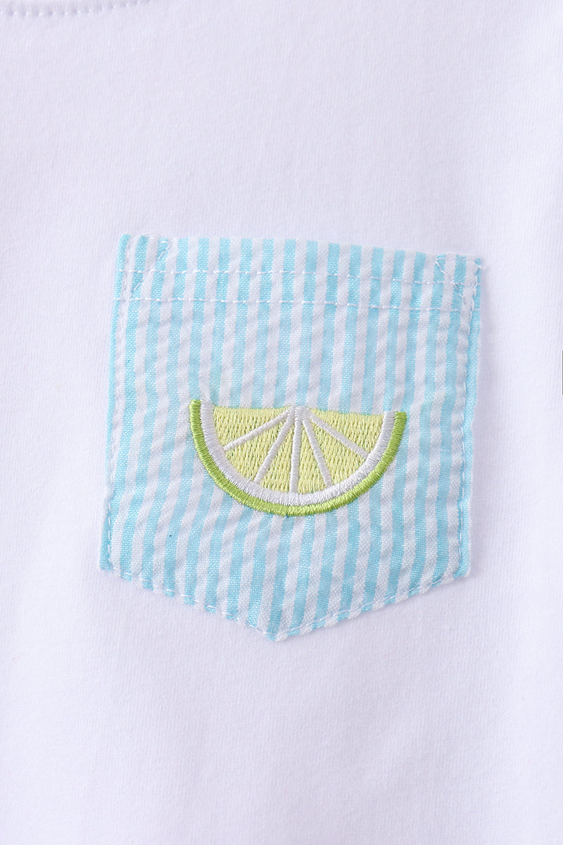 Blue lemon embroidery shorts set