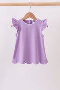 Dark purple flutter sleeve scalloped top