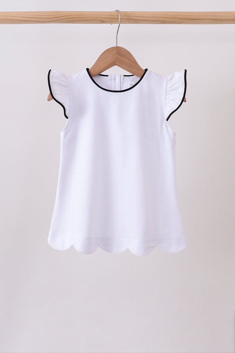 Snow white flutter sleeve scalloped top