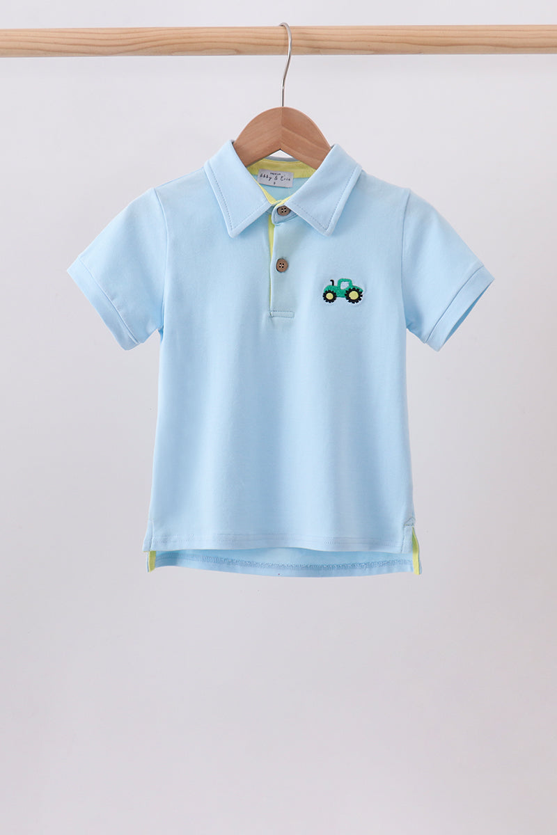 Blue Tractor Embroidered Polo