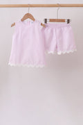 Pink Seersucker Stripe Scalloped Shorts Set