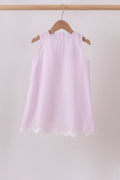 Pink Seersucker Stripe Scalloped Dress