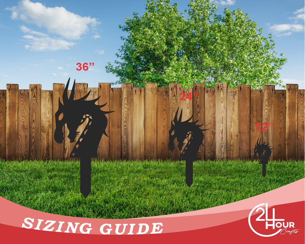 Metal Dragon Garden Stakes | Metal Garden Set | Outdoor | Up to 24" | Over 20 Color Options