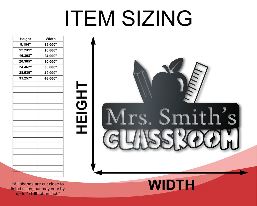 Metal Teacher's Classrom Wall Art | School Teacher Metal Sign | Indoor Outdoor | Up to 46" | Over 20 Color Options