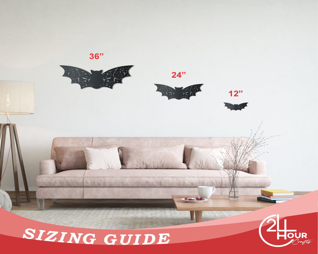 Metal Floral Bat Wall Art | Halloween | Indoor Outdoor | Up to 36" | Over 20 Color Options