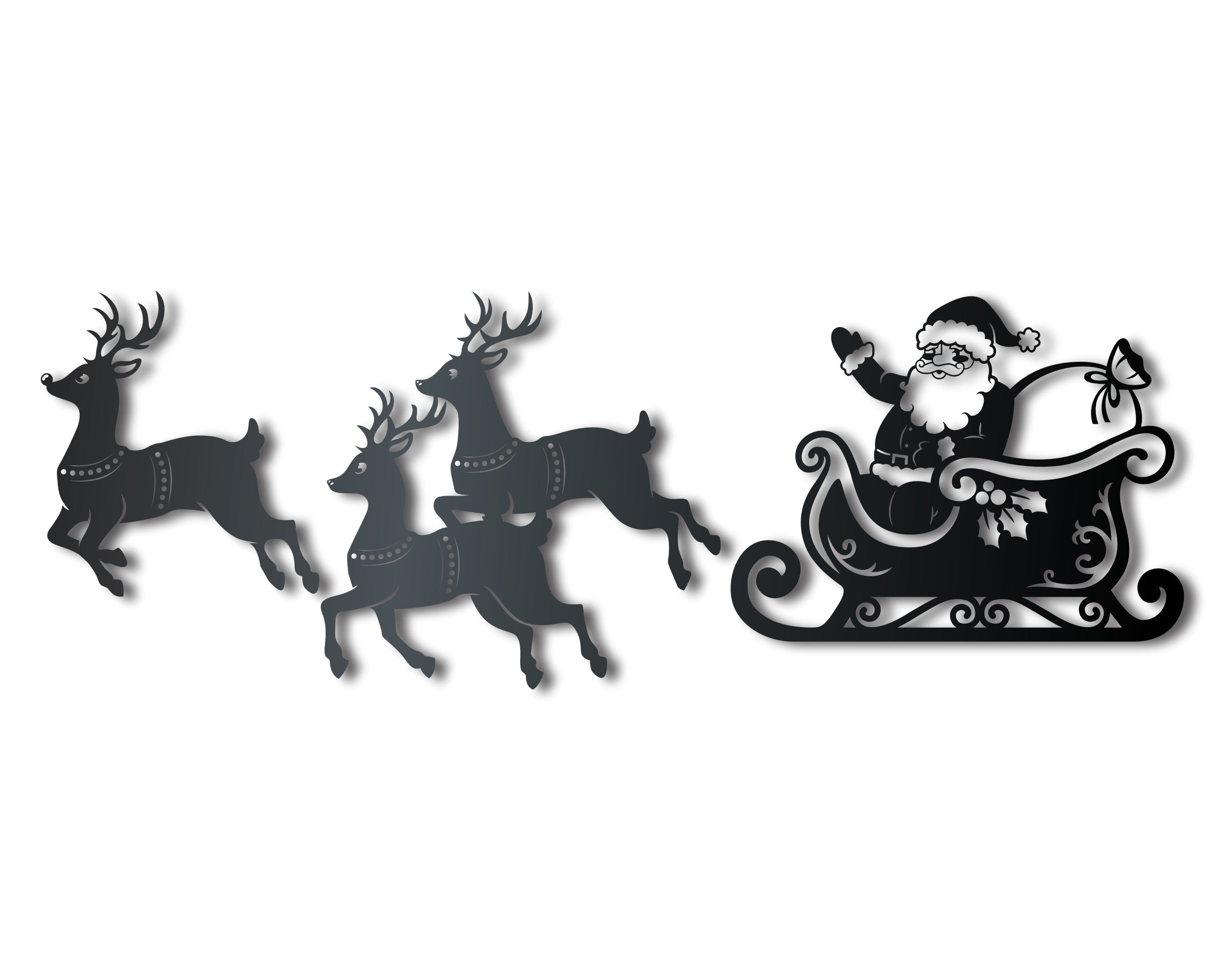 Custom Metal Santa and Reindeer Wall Art | Three Piece Set | Christmas | Indoor Outdoor | Up to 36" | Over 20 Color Options