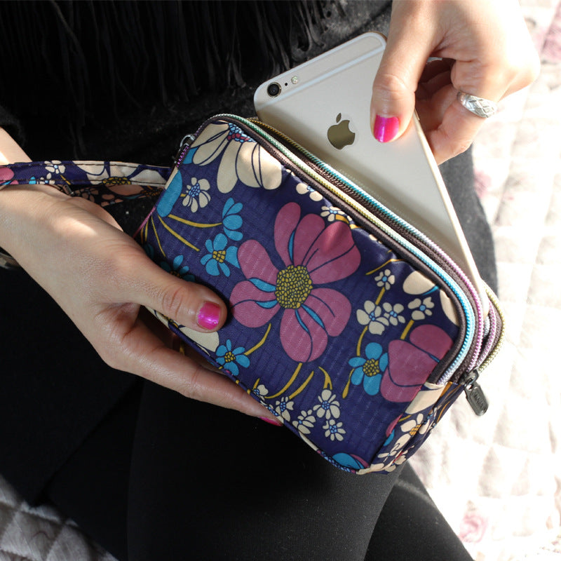 Floral Printed Fabric Wristlet Wallet for Women - Double Zipper Clutch with Wrist Strap