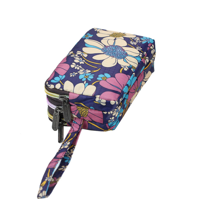 Floral Printed Fabric Wristlet Wallet for Women - Double Zipper Clutch with Wrist Strap