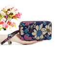 Floral Printed Fabric Wristlet Wallet for Women - Double Zipper Clutch with Wrist Strap