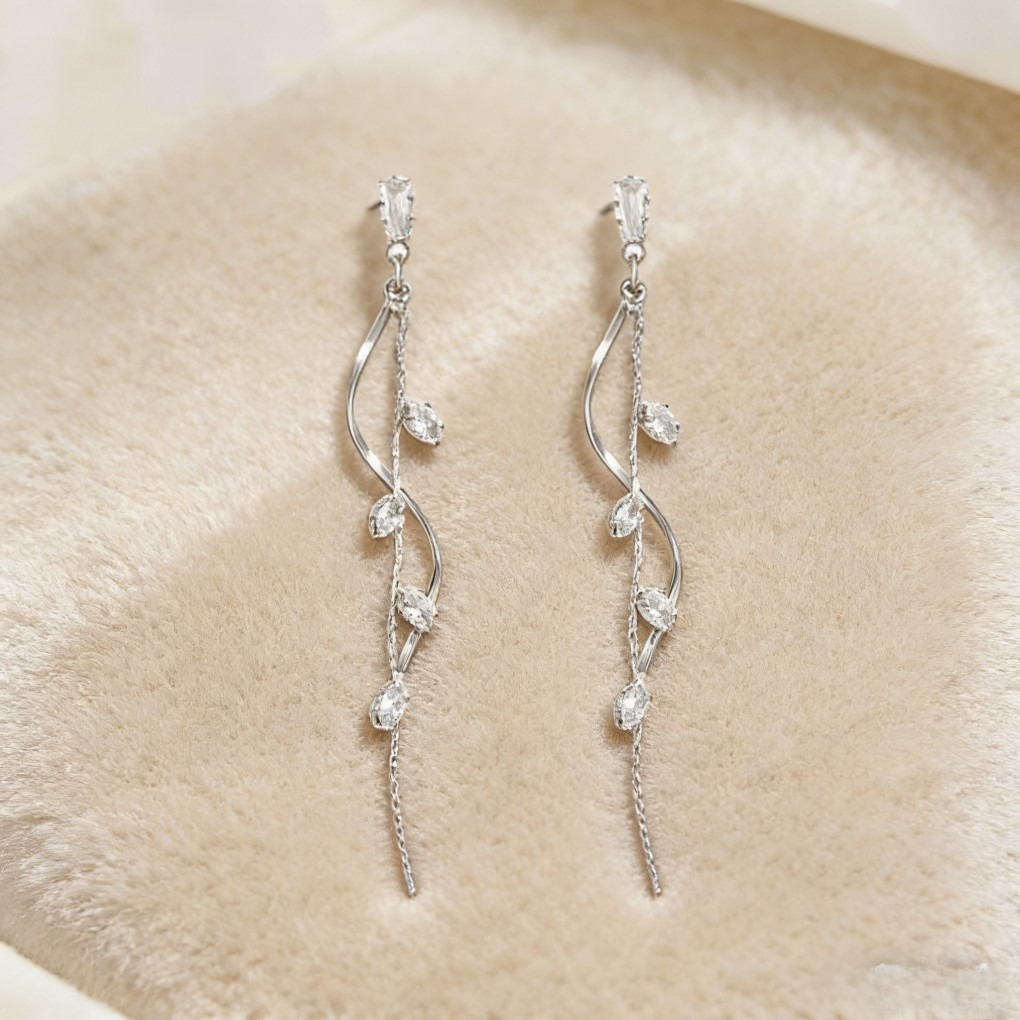 Vintage Long Zircon Tassel Earrings