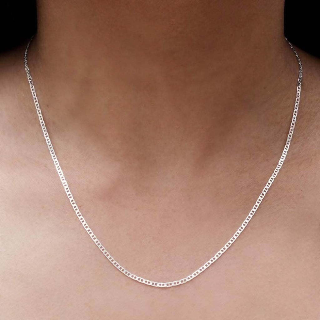 925 Sterling Silver 2mm Marina Link Chain Necklace
