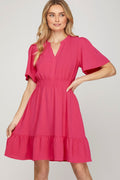 Ruffled Hem Notched Flutter Sleeve Mini Dress For Women Feminine and Playful Mini Dress with Ruffled Hem and Notched Flutter Sleeves for a Romantic Look
