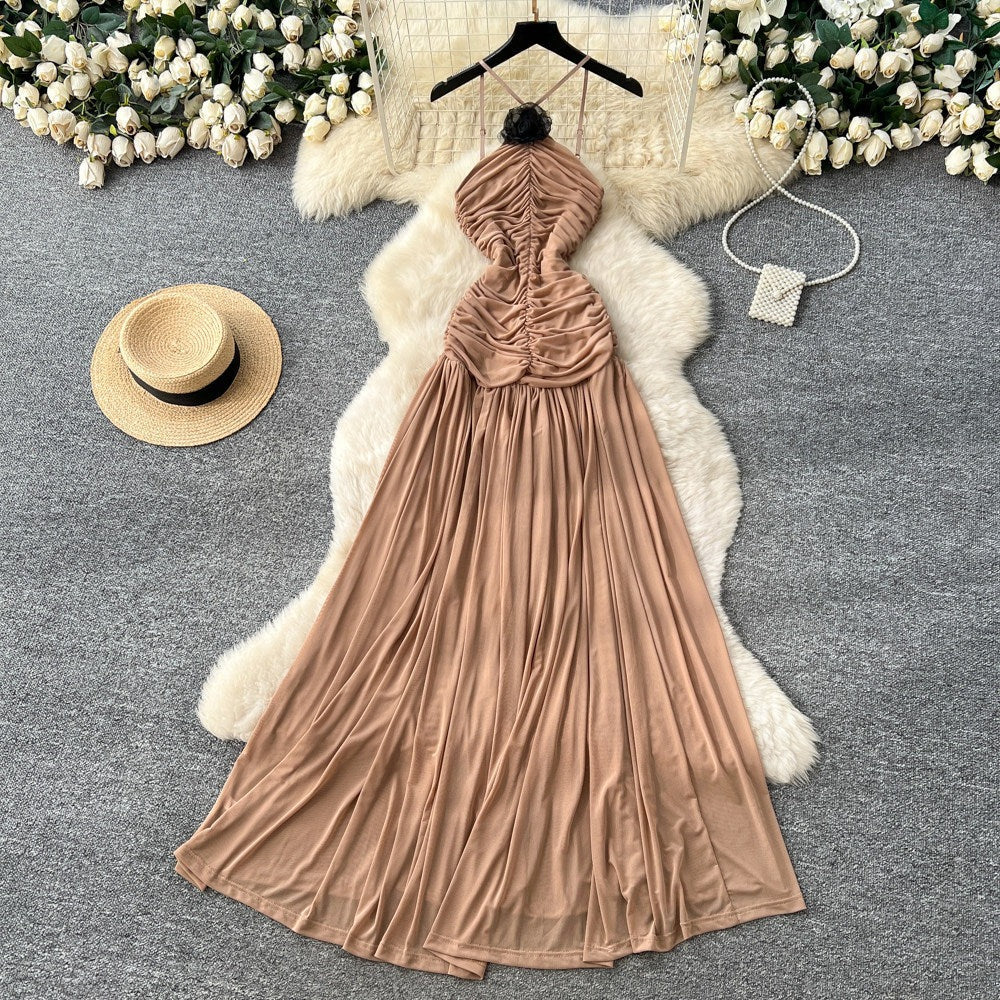 Fashionista Halter Neck Dress – Asymmetrical Ruched Bodycon Maxi, Resort Slim-Fit Gown