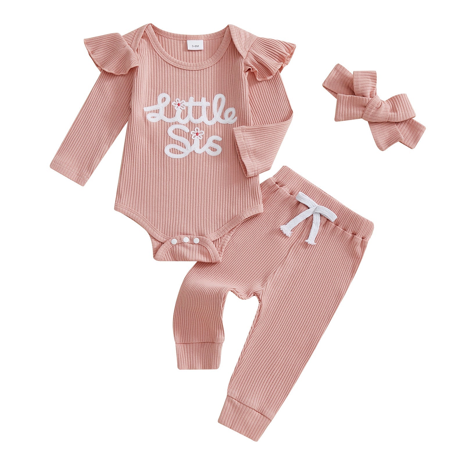 Long-sleeve Embroidered Letter Onesie Long Pants Headscarf