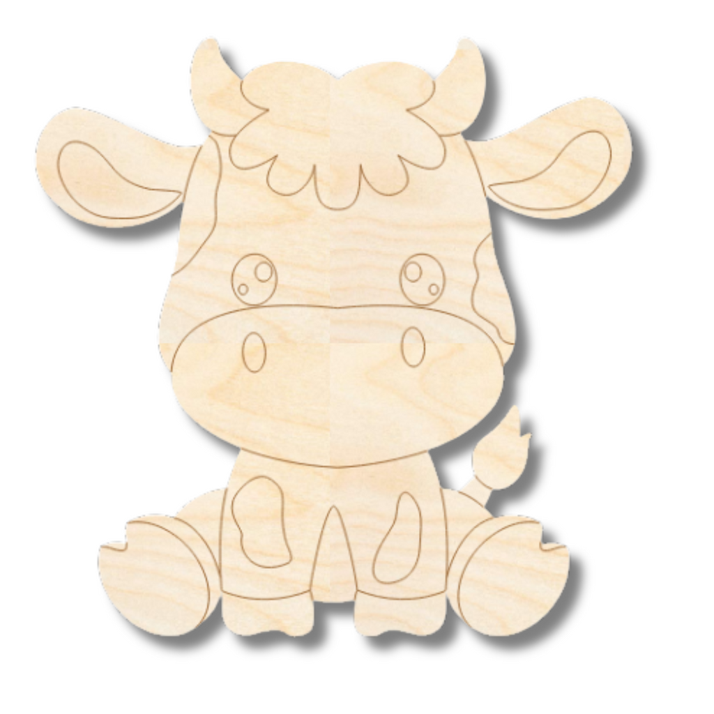 Unfinished Wood Etched Cow Shape | Paint By Line Crafts | up to 30" DIY
