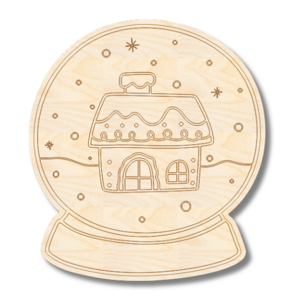 Unfinished Wood Etched Gingerbread House Snowglobe Shape | Paint By Line Crafts | up to 30" DIY