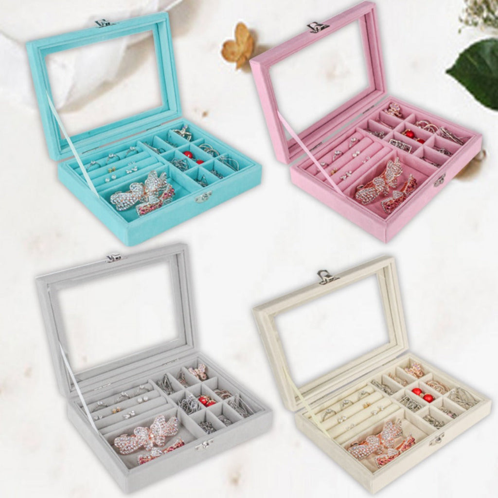 Flannel jewelry storage box, anti-oxidation transparent portable jewelry box, earrings, earrings, jewelry box.