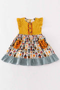 Platinum Yellow halloween dot ruffle pocket dress